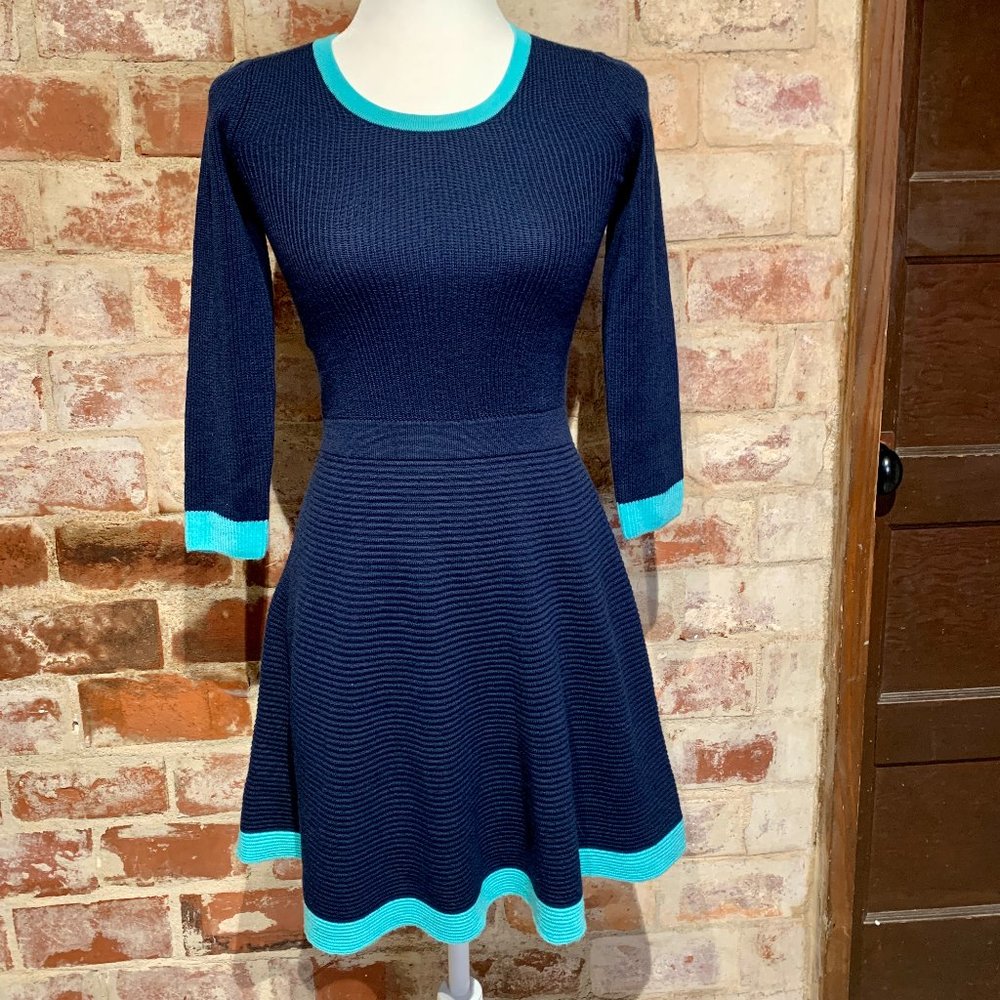 Lilly Pulitzer Navy Knit Fit-and-Flare Dress with Turquoise Trim